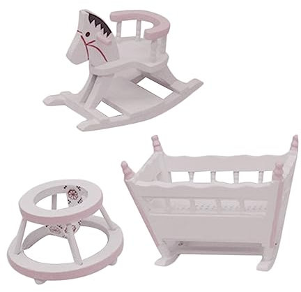 HOOTNEE 1 Set Miniature Nursery Furniture Wooden Cradle Rocking Horse Walker for Dollhouse Safe Lightweight Room Decor for Boys