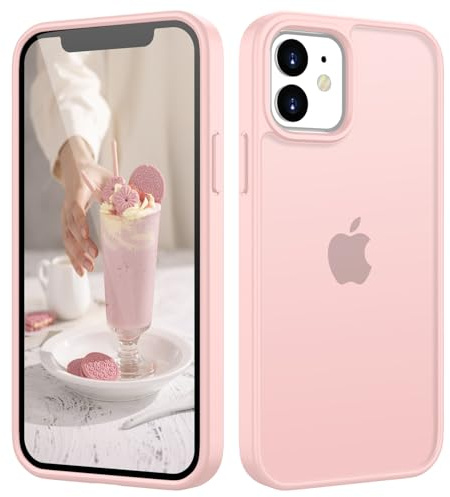 HGH Matt Hülle für iPhone 12/12 Pro 6,1 Zoll, [Militärschutz] Schutzhülle Samtige Touch Matt Anti-Kratzen, Durchscheinende Rückseite Schutzhülle, Anti-Fingerabdruck Hülle (Rosa)