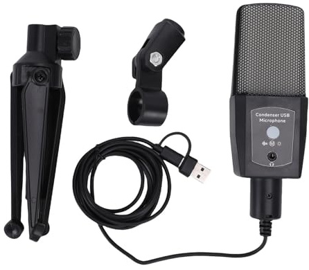 NOENNULL RGB-Kondensator-Computermikrofon, Gaming-USB-Mikrofon, PC-Mikrofon mit Stativ für Gaming-Streaming, Podcasting-Aufzeichnung, Ausgestattet mit Zwei Schnittstellen,