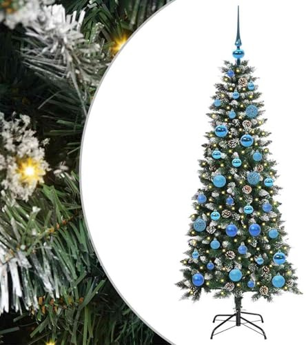 Gecheer Albero di Natale artificiale con LED, albero di Natale moderno con 150 LED, design snello, USB, verde 66 x 66 x 150 cm per decorazione festiva