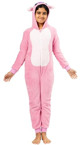 Riethmüller Kinder Onesie Stitch Angel 8–10 Jahre – Offizieller Fleece Overall mit Kapuze & Reißverschluss – Kuscheliger Jumpsuit für Jungen und Mädchen