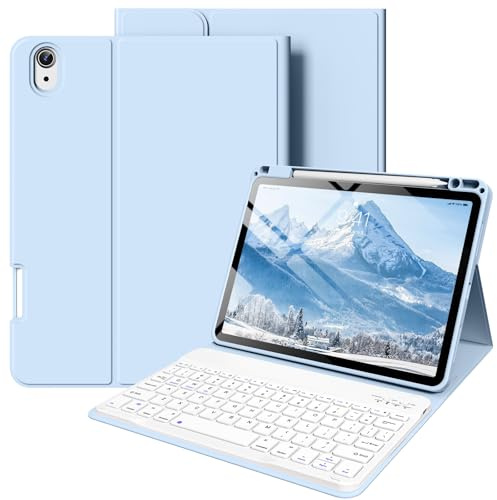 zoyu Keyboard Case for iPad Air 11 Inch (M4/M3/M2) 2026/2025/2024 | For iPad Air 5th/4th Generation 10.9 (2022/2020), Detachable Wireless Keyboard, Smart Cover with Pencil Holder, Light Blue