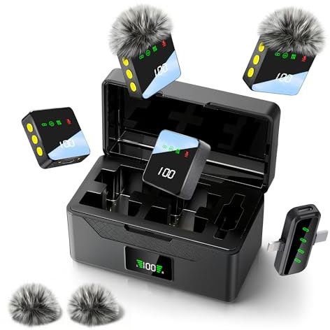 Bayanbulu 4 Pack Wireless Lavalier Mic for iPhone, 100H Charging Case | Mini Microphone for Android, iPad,Digital Display and AI Noise Reduction,Video Recording, Podcasts, YouTube, TikTok, Vlogging