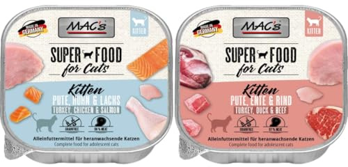 arelf Bundle Mac's Cat Kitten Mix 10×100g | 2 Sorten | Getreidefrei | 2 Kitten-Sorten · Hoher Fleischanteil · Mit Taurin · 10 praktische Schalen