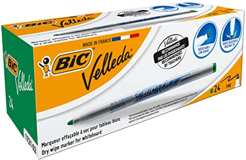 BIC Velleda Whiteboard Marker, 24er Pack, in Grün, mit Rundspitze, feine Strichstärke, geruchsarm, in kompakter Größe