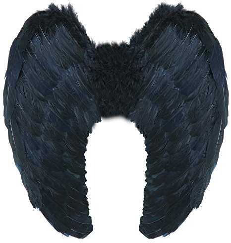 Yummy Bee - Alas de Ángel Blancas y Negras Maléfica - Plumas Diablo - Halloween Fiestas de Disfraces Adulto - Grandes 60 x 40 cm (Negro)