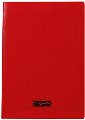 Calligraphe 18133C Un Cahier Agrafé Rouge (une Marque de Clairefontaine) - A4 21x29,7 cm - 96 Pages Grands Carreaux - Papier Blanc 90 g - Couverture Polypro Transparent