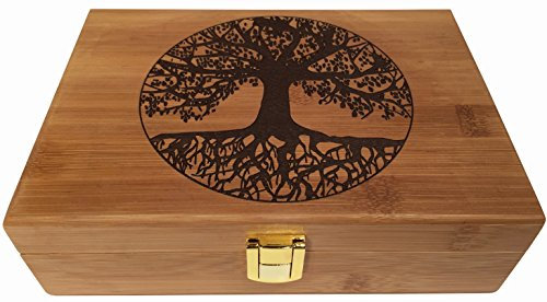 Lebensbaum Andenkenbox – Erinnerungsbox aus Holz mit Scharnierdeckel – graviertes Design – dekorative Holzkisten mit Deckel – Holz-Geschenkbox (Baum des Lebens)