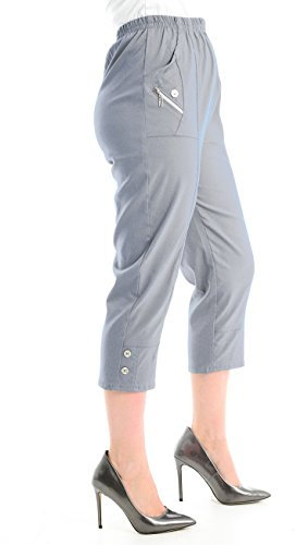 VR7 Womens Ladies Elasticated 3/4 Shorts Cropped Capri Trousers Stretchy Pockets Pants (UK 24, Grey)