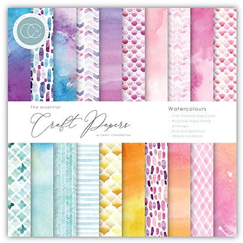 Craft Consortium CCEPAD003B Craft Con Papierkissen, 15,2 cm, Aquarellfarben, Wasserfarben, 20 Designs, Einheitsgröße, 40 stück