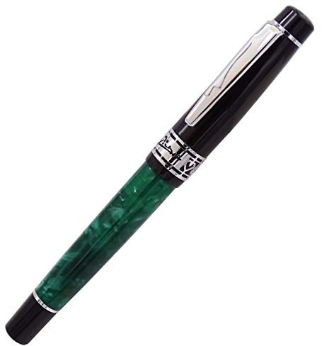 erofa Picasso 915 Marble Celluloid Fountain Pen, Green Colour Medium Nib Ink Pen with Pen Pouch