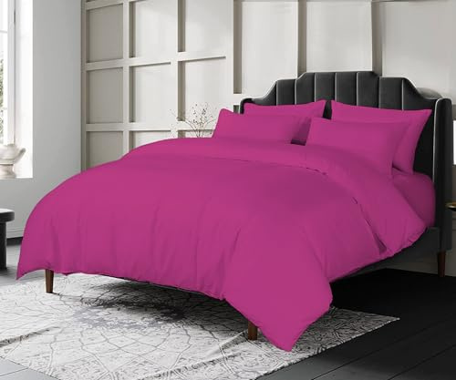 Crescent Collection Luxury 100% Cotton Plain Duvet Cover With Pillow Case Quilt Cover Bedding Set (Fuchsia, King)