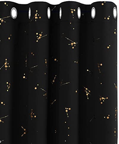 Deconovo Eyelet Curtains Blackout 52x84 inch drop, Luxury Constellation Gold Printed Thermal Insulated Curtains for Kids Bedroom,52 x 84 Inch(Width x Length), Black, 2 panels