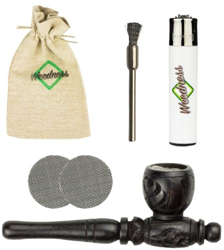 Weedness Holz-Pfeife in Schwarz 10 cm 5-teiliges Set - Ebenholz Tabak Pfeife Holz-Pfeifchen Smoking Pipe Holzpfeife Rauchen