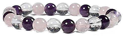 Rebuy Rose Quartz, Amethyst, Clear Quartz Stone Bracelet, Gemstone Jewelry Beaded Stone Bracelet for Men & Women