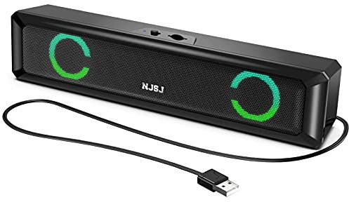 NJSJ USB PC Speakers,Wired Mini PC Soundbar with 6W Powerful Stereo Sound,RGB LED Light Up Volume Control,Space Saving Design Portable Sound Bar for Windows,Desktop,Laptops