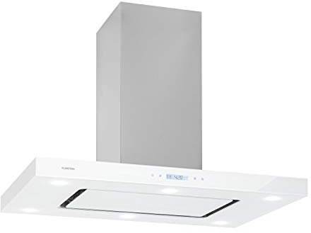 Klarstein Valeria Inselabzugshaube - Dunstabzugshaube, Inselhaube, 230W, max.650 m³/h, 3 Leistungsstufen, LED-Beleuchtung, Touch-Panel, Glas, Edelstahl, sparsam, PureAmbience Concept, weiß