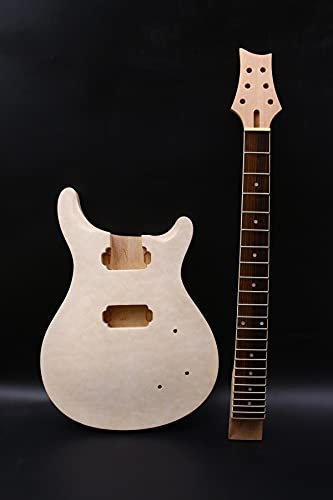 Gitarrenkit, Gitarrenhals, 22 Bünde, gesteppte Ahornkappe, Gitarrenkörper, Mahagoni-Ahorn, Griffbrett zum Selbermachen