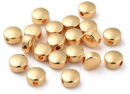 Cheriswelry Münzperlen aus 18 Karat Gold, lose Abstandshalter, flach, rund, goldenes Messing, nahtlos, glänzend, glatt, für Schmuck, Armband, Basteln, Loch: 1 mm, 20 Stück