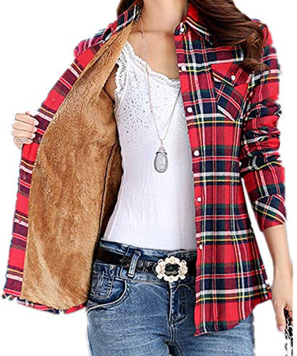 Minetom Chemisier Carreaux Femme Chemise Coton Décontractée Classique Retro Coton Flanelle Blouse Gilet T Shirt Casual Vintage Style B 38