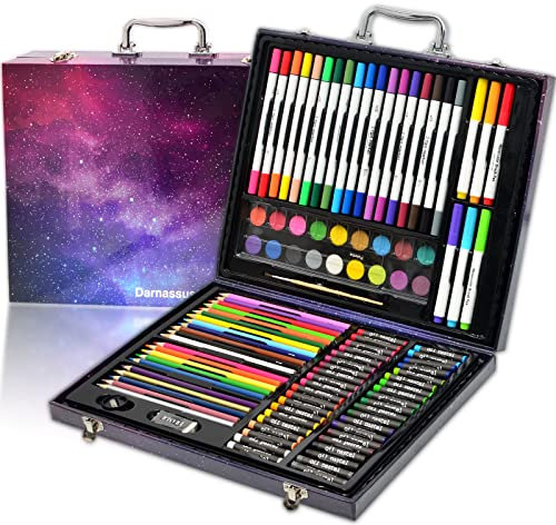 Darnassus Juego de arte de 132 piezas, juego de colores profesionales de lujo, caja de regalo, juego de arte, manualidades, dibujo, pintura, kit de Navidad para niños y adultos, niñas y niños