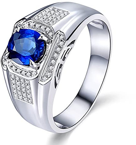 Daesar Ringe 18K Weißgold Herren Bandring mit 1ct Rund Saphir, Verlobungsring Weißgold Trauring Diamant Gr.57 (18.1)