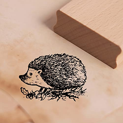 DEKO-LANDO Stempel Igel im Herbst - Motivstempel, Buchenholz, Natur, ca. 38 x 27 mm