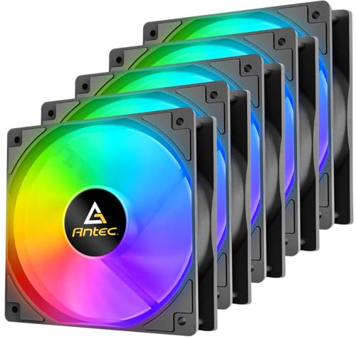 Antec Ventiladores RGB, ventilador PWM de 120 mm, ventilador de PC, flujo de aire extremo de 60.4 CFM, conector RGB de 4 pines, serie P12, 5 paquetes