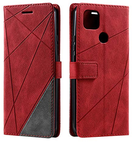 SONWO Coque pour Oppo A15, Etui en Cuir PU Portefeuille Housse Fermeture Magnétique und Flip pour Oppo A15, avec Fermeture Magnétique, Rouge