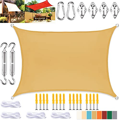 KZhanmy Voile d'ombrage Rectangulaire, Imperméable Protection UV Toile Ombrage avec Kit de Fixation, pour Extérieur Jardin Terrass