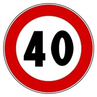 CARTELLO IN LAMIERA SCATOLATA DISCO diametro 60 cm - limite massimo di velocità 40km/h - SEGNALE CATARIFRAGENTE CON CAVALLETTO (CARTELLO)