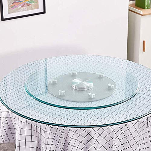 CHEWYNP 60-120cm Plateau Tournant Rond Grand Verre Trempé Transparent Plateau De Service Rotatif À 360 ° avec Balance Wheel Table À Manger Centre De Table Plateau De Service