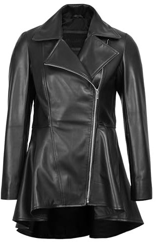 fjackets Lederjacke für Damen – Echt-Lammfell-Lederjacken für Damen, stilvolle Lederjacke für alle Jahreszeiten, Clarissa Damen Lederjacke mit Schößchen, Schwarz, Large