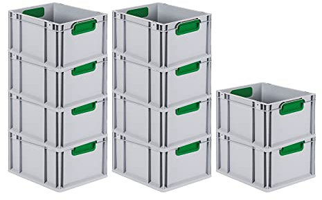 PROREGAL SuperSparSet 10x Eurobox NextGen Color | HxBxT 22x30x40cm | 20 Liter | Griffe grün geschlossen | Glatter Boden | Eurobehälter, Transportbox, Transportbehälter, Stapelbehälter