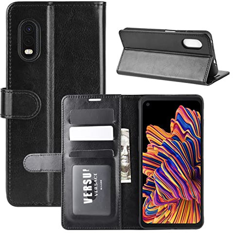 Klapphülle für Samsung Galaxy Xcover Pro G715F Hüllen PU Leder Wallet Schutzhülle Schutz Mobiltelefon Flip Back Cover Tasche Handy Zubehör (Schwarz)