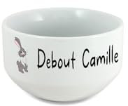 DECOHO - Bol petit-déjeuner personnalisé enfant – Motif animaux + prénom au choix – Cadeau original pour fille ou garçon - Blanc