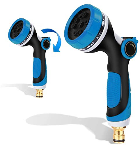 Hose Pipe Spray Gun Garden - Garden Hose Nozzles Spray Gun Multifunction Spray Gun with 10 Patterns High Pressure Water Gun for Plant Watering Car Cleaning Pet Washing Sidewalk Gardens Home (Blue)