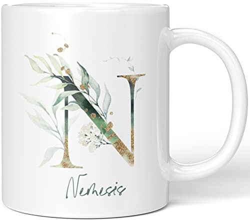 JUNIWORDS Tasse, Nemesis, Name Anfangsbuchstabe Initial Alphabet Floral Buchstabe N Monogramm Motiv, Weiß (5470755)