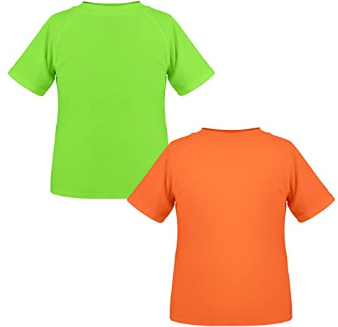 TIZAX 2 Piezas Camiseta Proteccion Solar Niño UPF 50+ Camiseta Anti UV Traje de Baño de Manga Corta Rashguard Secado Rapido para Natacion/Piscina/Playa Naranja+Verde 11-12 años