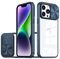 LIUKM Cover per iPhone 14 Custodia, Scorrevole Protezione Fotocamera Ultra Sottile Leggero Hard PC Back Cover e TPU Bumper Protettiva Case [Antiurto Antiscivolo AntiGraffio] - Blu