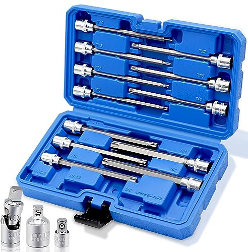 RIZOM 15-Piece 3/8 Drive Extra Long Torx Bit Socket Set, T10-T60 Star Bit Socket Set, CR-V and S2 Steel