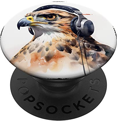 Ein Falke mit einem Headset fliegen. Kommunikation PopSockets mit austauschbarem PopGrip