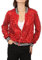 ANNA-KACI Damen Pailletten Rib Rop Langarm Reißverschluss Bomberjacke Jacke, Rot, X-Large