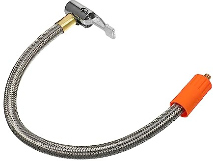 QUARKZMAN Reifenfüllschlauchadapter M6 Ohne Entlüftungsventil 35cm 1pc | Silber, Edelstahl, 35cm/13.78 Zoll, Ohne Entlüftungsventil, Nur Für Standard-Reifenventil-Feingewinde (0.305x32TPI)