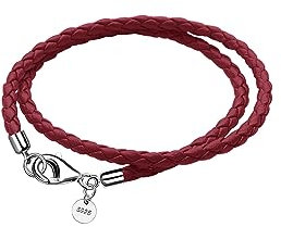Viwind Lederarmband für Damen Geflochtenes Leder armband 34/36/38/40/42/60/63cm 925er Silber Verschluss Doppelschicht DIY Perlen Charms (38cm, Rot)
