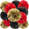 We Moment Zone 12 Stück Papier Pompons Set,Schwarz Rot Gold Tissue Pom Poms Papier für Hochzeit,Geburtstag,Party- 30,5 cm, 25,4 cm