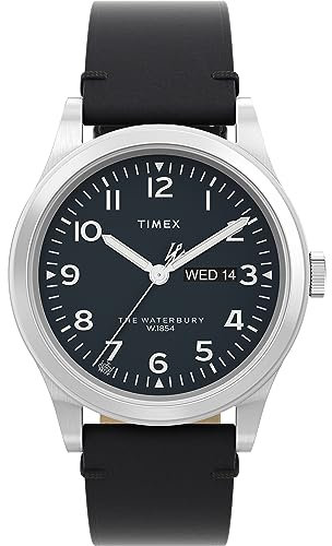 Timex Men's Waterbury 39 mm Watch - Black Leather Two-Piece Quick Release Strap Black Dial Stainless Steel Case TW2W14700