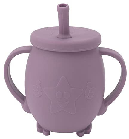 Taza de Entrenamiento de Silicona para Bebés, Taza de Aprendizaje para Niños Pequeños, Pingüino, Taza para Sorber, Taza de Agua con Tazas de 230Ml (PURPLE)