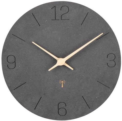 Warminn Funkuhr Wanduhr MDF Holz Groß Wanduhr Ohne TickgeräUsche Lautlos 30cm Quarz Batterie Einfach zu Lesen für Zimmer Zuhause KüChe Schlafzimmer Büro Schule (Schwarz)