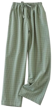 BABIIE Herren Baumwolle Pyjama Hosen Casual Klassische Plaid Lounge Bottoms PJ Pyjama mit Taschen,Grün,XL
